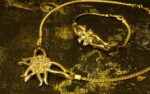 Golden Bloom Radiance Set with gold-plated floral motifs and crystal accents, including necklace, bracelet, and earrings from L’Africaine Boutique.