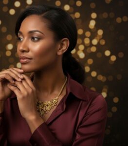 Growing Flower Necklace, Bracelet, and Earrings Set with sculpted gold-plated floral motifs and diamond-like crystal accents from L’Africaine Boutique.