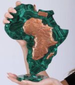 Large Malachite Africa Map shaped like the African continent with copper inlays marking borders and names, symbolizing heritage and strength.