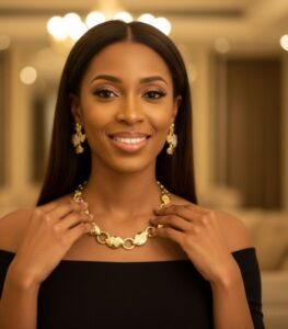 Artistic Gold-Plated Necklace and Earrings Set with engraved abstract motifs and two-tone floral accents from L’Africaine Boutique.