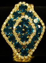 Diamond Crystal Bracelet Trio bracelet with emerald, teal-blue, and ruby-red crystals bordered by clear stones from L’Africaine Boutique.