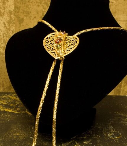 Gold-plated Heart Filigree Necklace with multicoloured crystals and chain drop accents from L’Africaine Boutique.