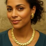 Leaf Link Necklace and Earrings Set with gold-plated leaf-inspired links and textured detailing from L’Africaine Boutique.