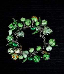 Matcha Latte bracelet with jade, cream, and soft green glass beads from L’Africaine Boutique.