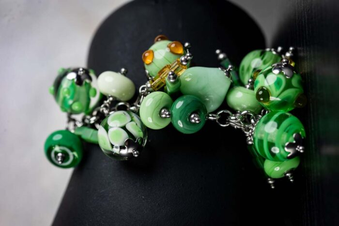 Matcha Latte bracelet with jade, cream, and soft green glass beads from L’Africaine Boutique.