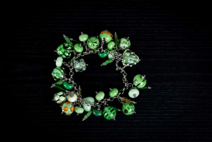 Matcha Latte bracelet with jade, cream, and soft green glass beads from L’Africaine Boutique.